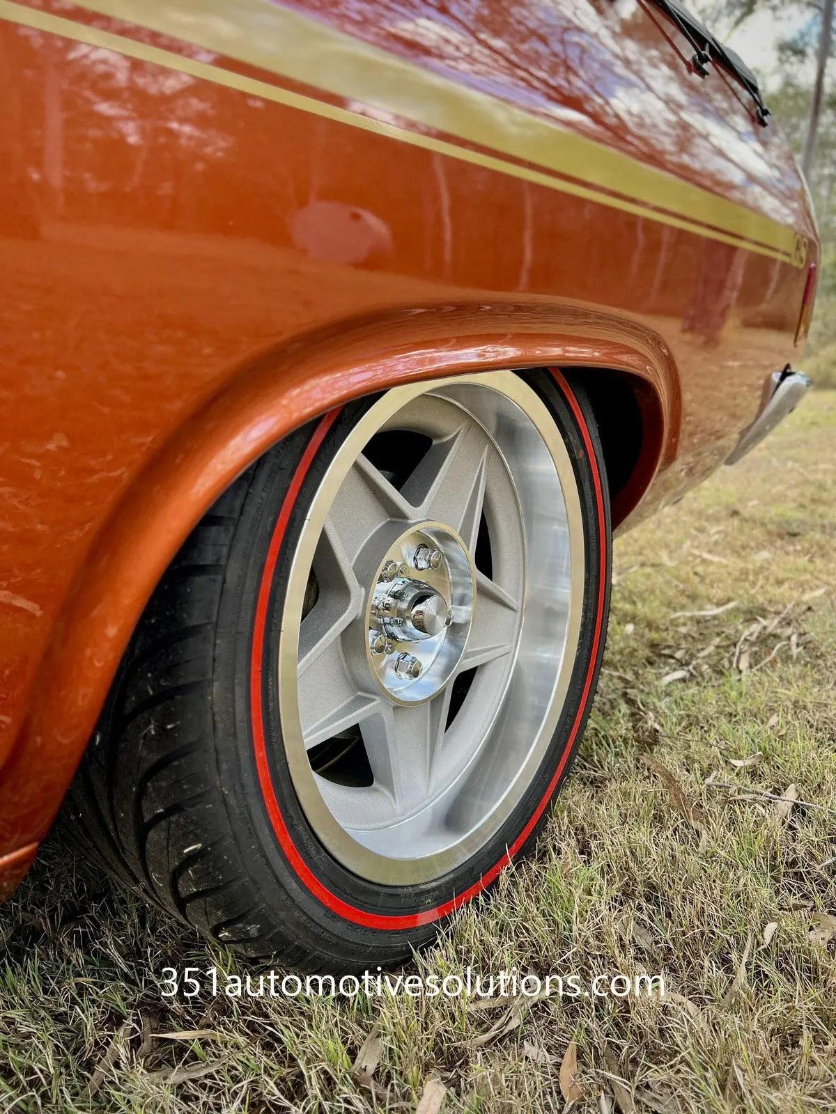 Red wall tyre & wheel package 17x7.5 17x9 Bathurst Globe Wheels Combo XW XY GT XA XB XC XD ESP XE XF Falcon GT