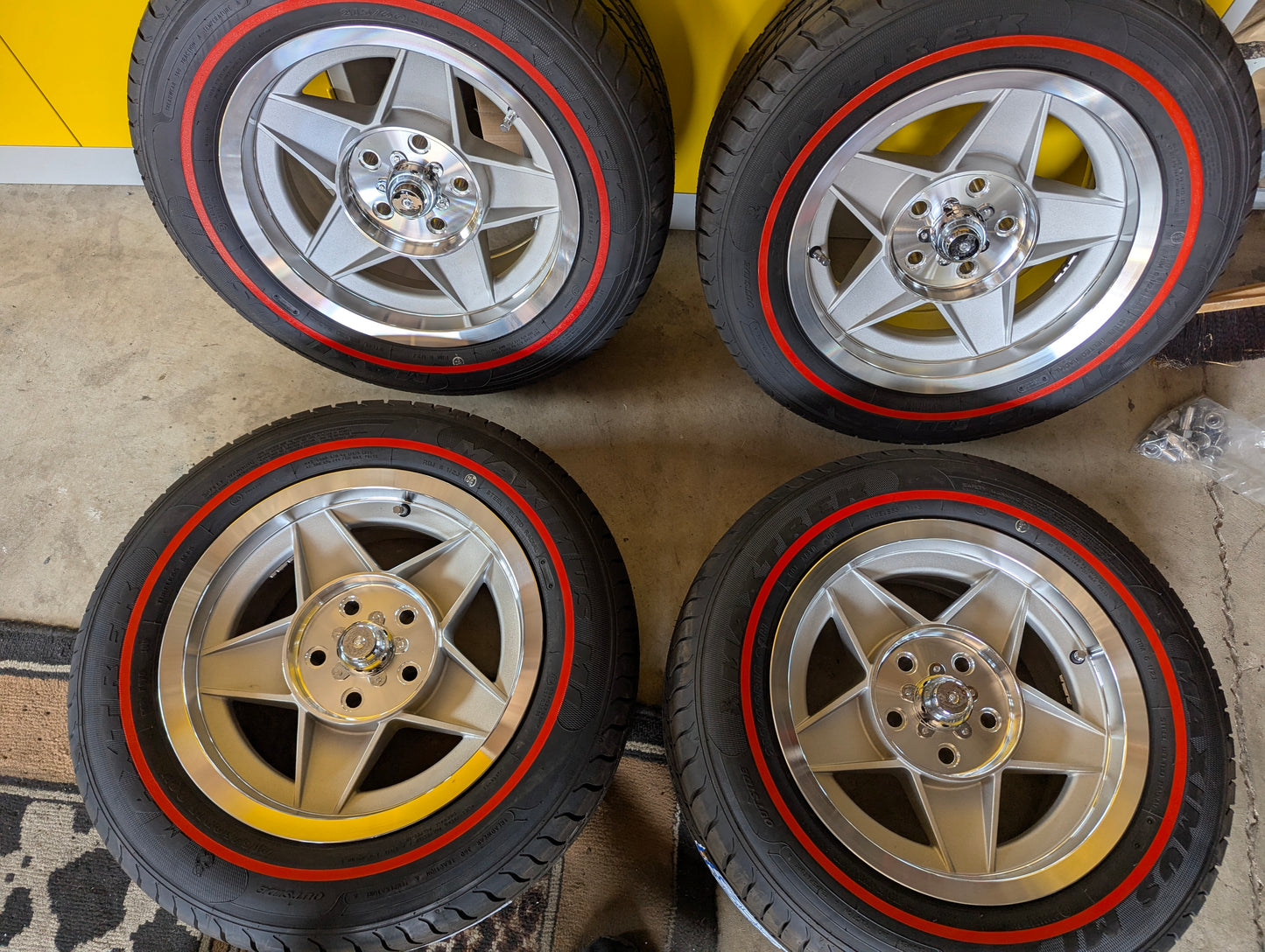 Red wall tyre & wheel package 15x7 Repro Bathurst style Wheel set of 4 XY GT HO XA XB RPO83 Falcon Fairmont Fairlane